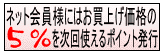 商品金額の５％ポイント発行します